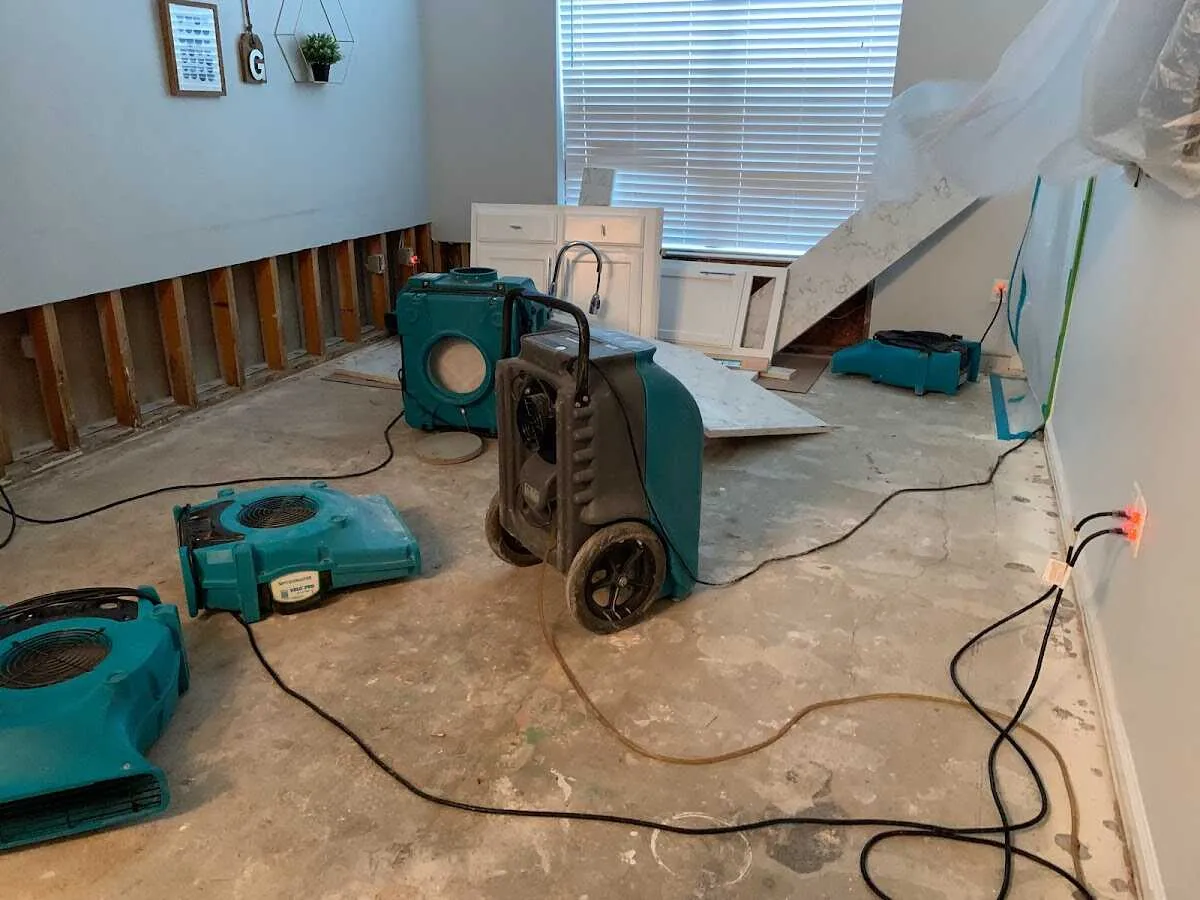 Dehumidifier in flood-cut room for Water Damage Restoration in Independence
